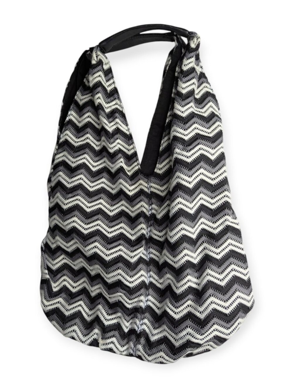 Black and White Knit Chevron Hobo Style Bag